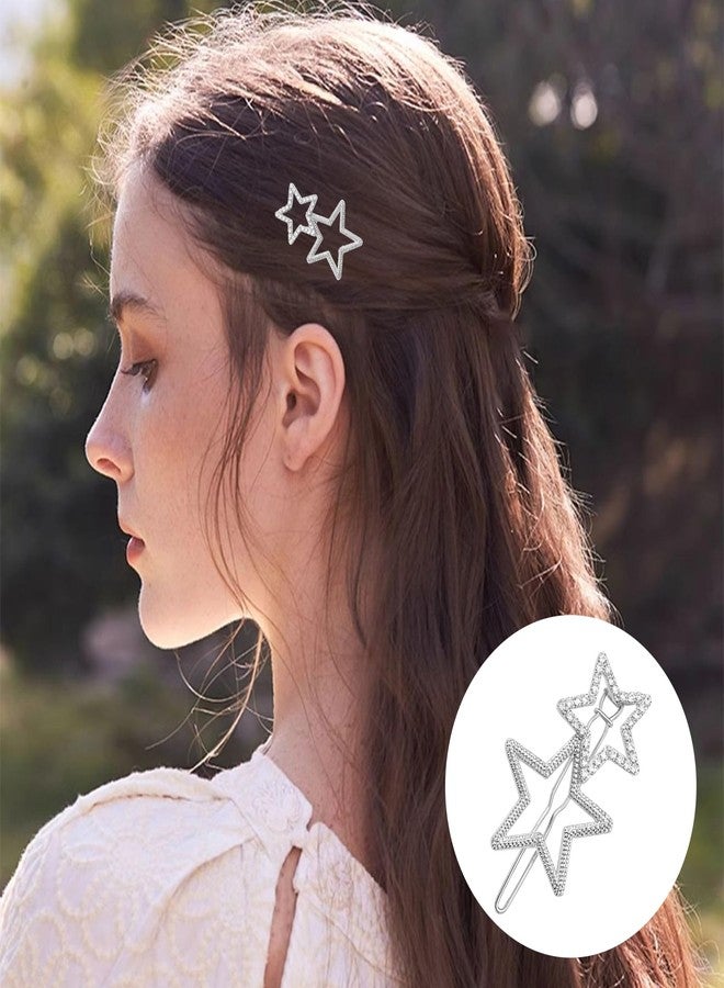 Heran 2Pcs Silver Hollow Star Hair Clips for Women, Non-Slip Geometric Metal Hairpins with Rhinestones, Elegant Hair Barrettes Accessories for Styling, Cute and Glitter - Image 4